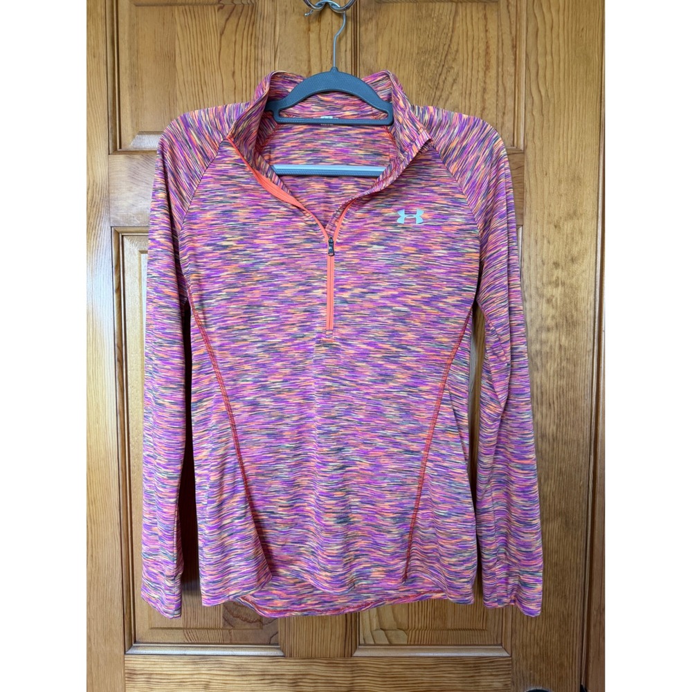 Under Armour Womens HeatGear 1/2 Zip Space Dye Pullover Pink Orange 1270428
